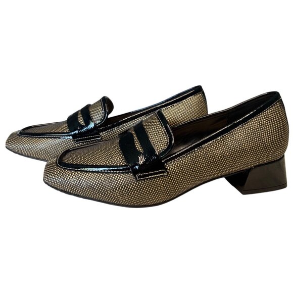 Donald J. Pliner Tristina Raffia Loafers – Black & Beige Penny Slip-On Shoes 8.5 - Picture 3 of 8